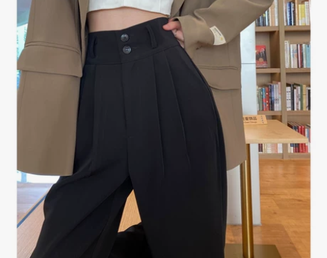 黑色阔腿裤女秋冬加绒高腰西装裤百搭显瘦拖地...