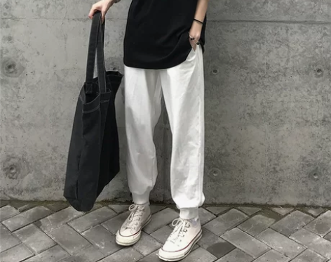 Seven4lee奶白色运动裤女宽松束脚裤...