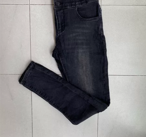 9新 修身高腰水洗弹力铅笔牛仔裤 黑灰色 ...