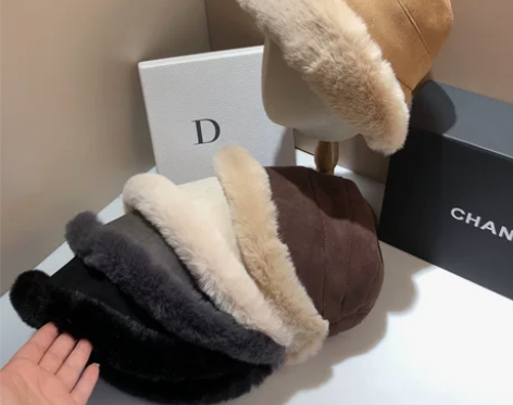 毛绒盆帽日本RX冬季新款双面戴麂皮毛绒水桶...