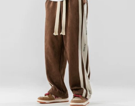 美式运动休闲长裤拼接加绒卫裤男秋冬新款撞色...