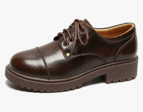 2021新款布洛克粗跟复古小皮鞋女英伦平底...