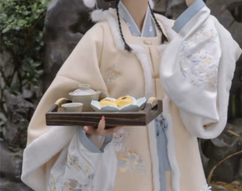 原创改良绵绵奶羔汉服女秋冬季新款刺绣方领对...