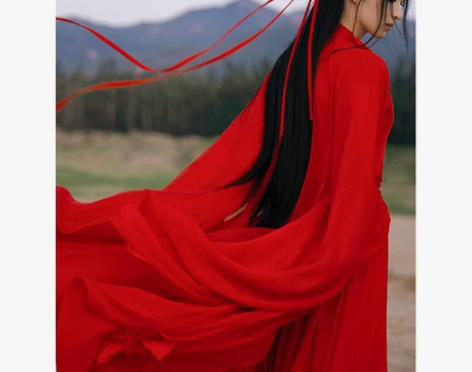 红色魏晋风武侠古装汉服女中国风帅气交领古风...