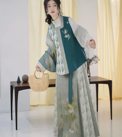 出柒邑原创汉服女明制马面裙【竹菊兔兔茶】中...