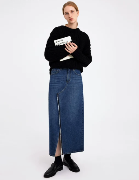 ZNE质感设计解构拼接A字中长牛仔半裙12...