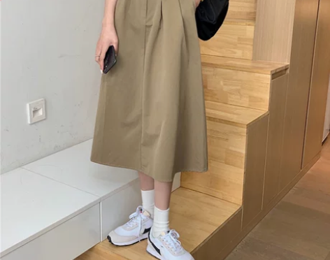 高腰a字半身裙复古日系工装风卡其色裙子女中...