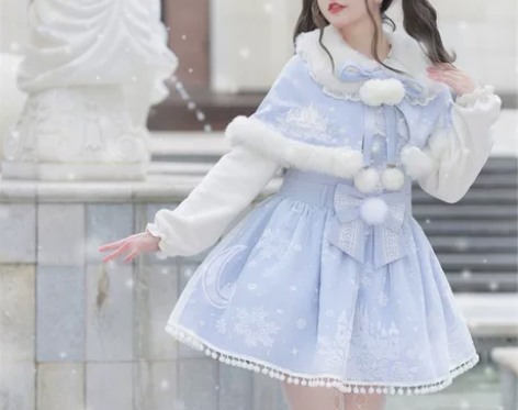 熊之原创Lolita雪月城堡秋冬植绒背带裙...
