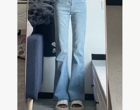 2021年秋季新款高腰显瘦微喇牛仔裤女辣妹...