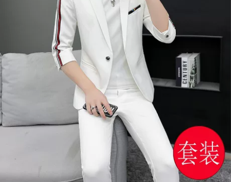 韩版休闲秋季西服套装男修身帅气小西服两件套...