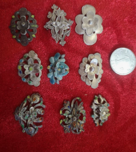 晚清精美老银鎏金帽花，珐琅烧蓝掐丝工艺，都...