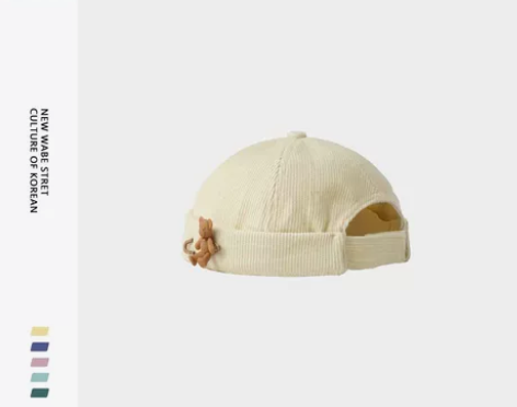 帽子女秋冬韩版网红别针小熊灯芯绒地主帽男街...