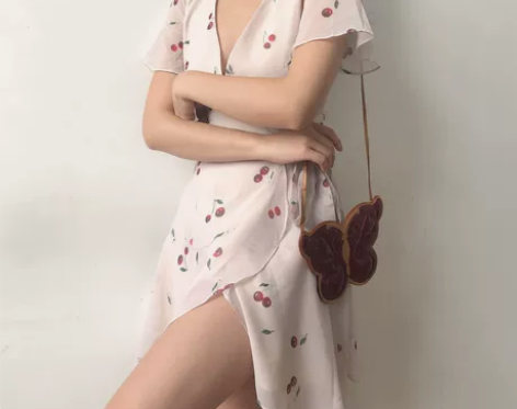 ?Go Girl Go 法式桔梗裙樱桃印花...