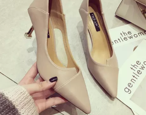 2019新款韩版优雅拼接尖头高跟鞋浅口细跟...
