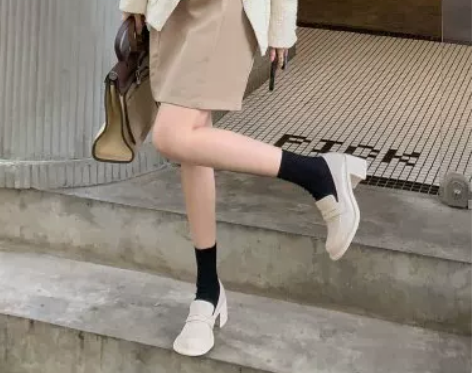 好看又可爱~日系大头娃娃鞋女粗跟高跟白色单...