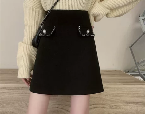 a字裙 小香风大码毛呢半身裙秋冬2022年...