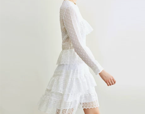 猪猪●法式公主风 蕾丝拼接荷叶边蛋糕裙 圆...