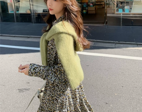 林33 秋冬款裙子荷叶边裙翻领碎花连衣裙 ...