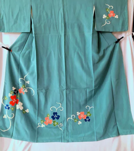 蓝绿唐草付下和服真丝蚕丝面料中古回流 材质...