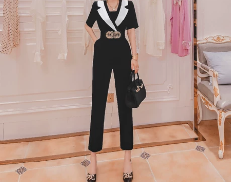 通勤西装连体裤女夏长款2022年新款韩版时...
