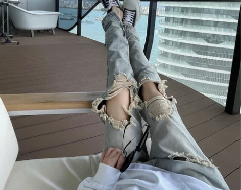 破洞牛仔裤女2022年新款潮ins乞丐个性...