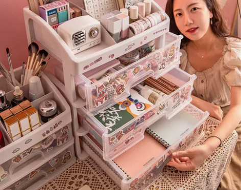 化妆品宿舍收纳盒塑料收纳架抽屉式首饰盒梳妆...