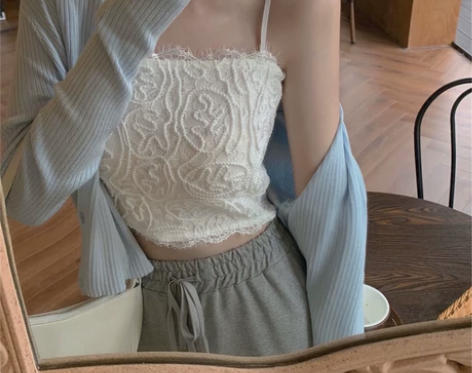 白色性感蕾丝吊带背心女夏季小西装内搭打底简...