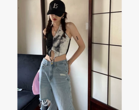 十一石甜辣短款小众设计感挂脖吊带背心女夏外...