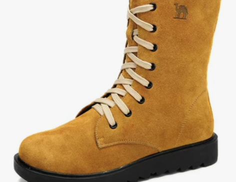 Camel骆驼时尚简约系带侧拉链绒里马丁靴...