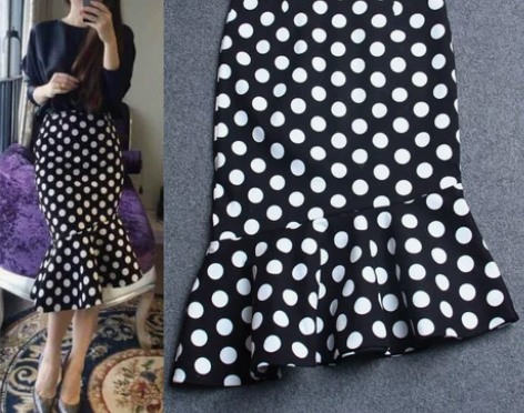 ?明星款韩版春夏新款透气波点包臀裙不规则鱼...