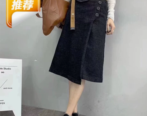 春秋款牛仔裙韩版牛仔半身裙高腰宽松不规则摆...