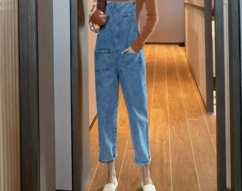 ?时尚韩版背带裤女宽松直筒2021春夏新品...