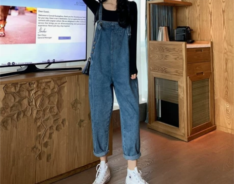 潮牌2021年夏季新款背带牛仔裤女高腰韩版...