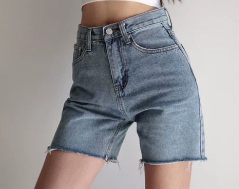 美式复古高腰显瘦短裤女水洗做旧弹力修身百搭...