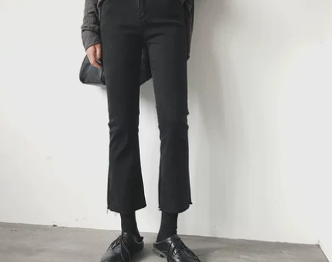 黑色弹力直筒牛仔裤女春季大码胖mm高腰显瘦...