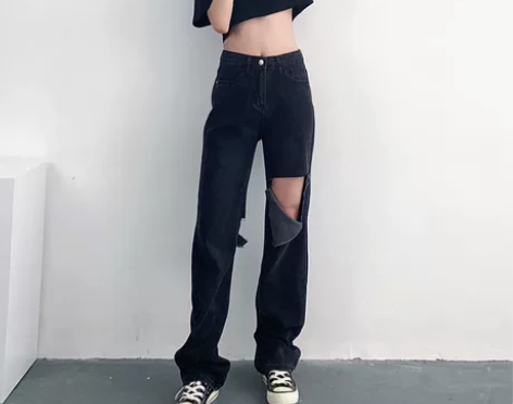 高腰破洞牛仔裤女学生直筒宽松显瘦m2022...