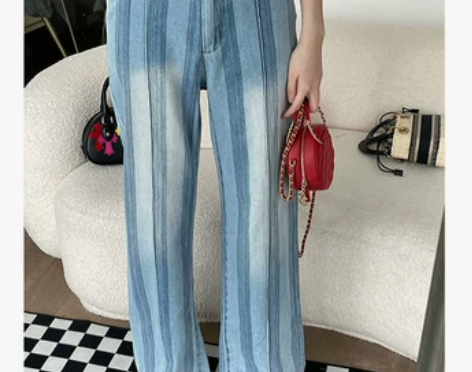 西油南饭 竖条设计牛仔裤女2022夏小个子...