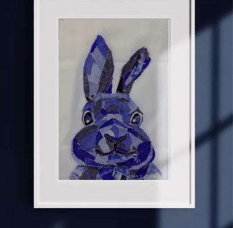 纯手工兔子布贴画 仅此一件