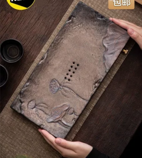 限量出粗陶鎏金干泡茶盘莲说干泡盘储水茶台壶...