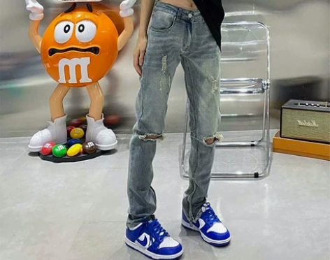 新因素潮弹力破洞牛仔裤高街裤子男宽松破洞裤...