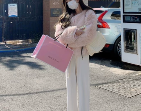 莫欣欣抽绳灰色针织阔腿裤女秋冬高腰垂感休闲...