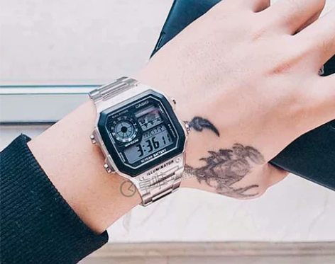 卡西欧手表男士金属方块电子表AE-1200...