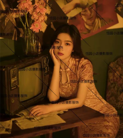 原创自制重工珍珠手工旗袍连衣裙 丝绒旗袍写...