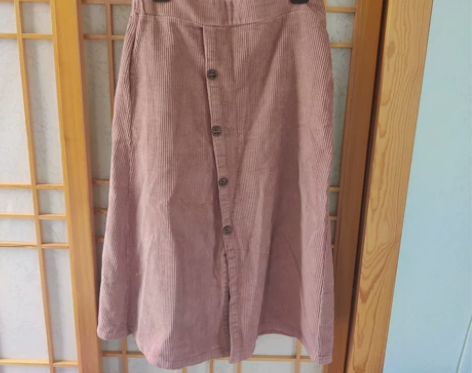 复古风皮粉烫绒中裙 L码 弹力腰