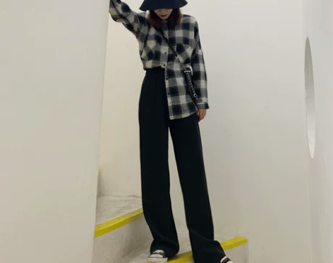 ?阔腿裤女高腰垂感黑色裤子显瘦百搭春秋长裤...