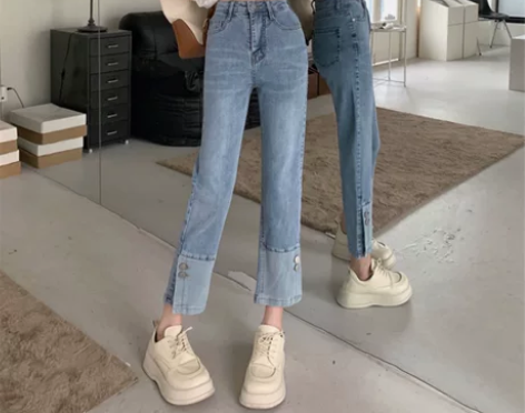 夏季2022年新款直筒牛仔裤女装高腰别致设...