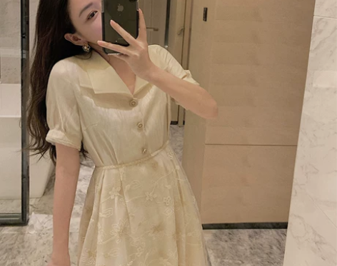 小宜定制仙气网纱气质连衣裙女欧根纱仙女裙子...