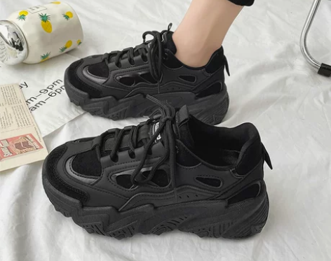 黑色老爹鞋女夏季韩版百搭2022春秋新款休...