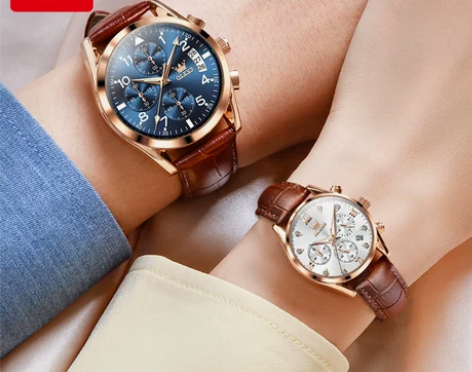 瑞士欧利时正品情侣手表时尚多功能韩版防水皮...