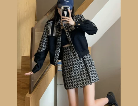 【原创】小香风套装女春季洋装炸街港风复古高...